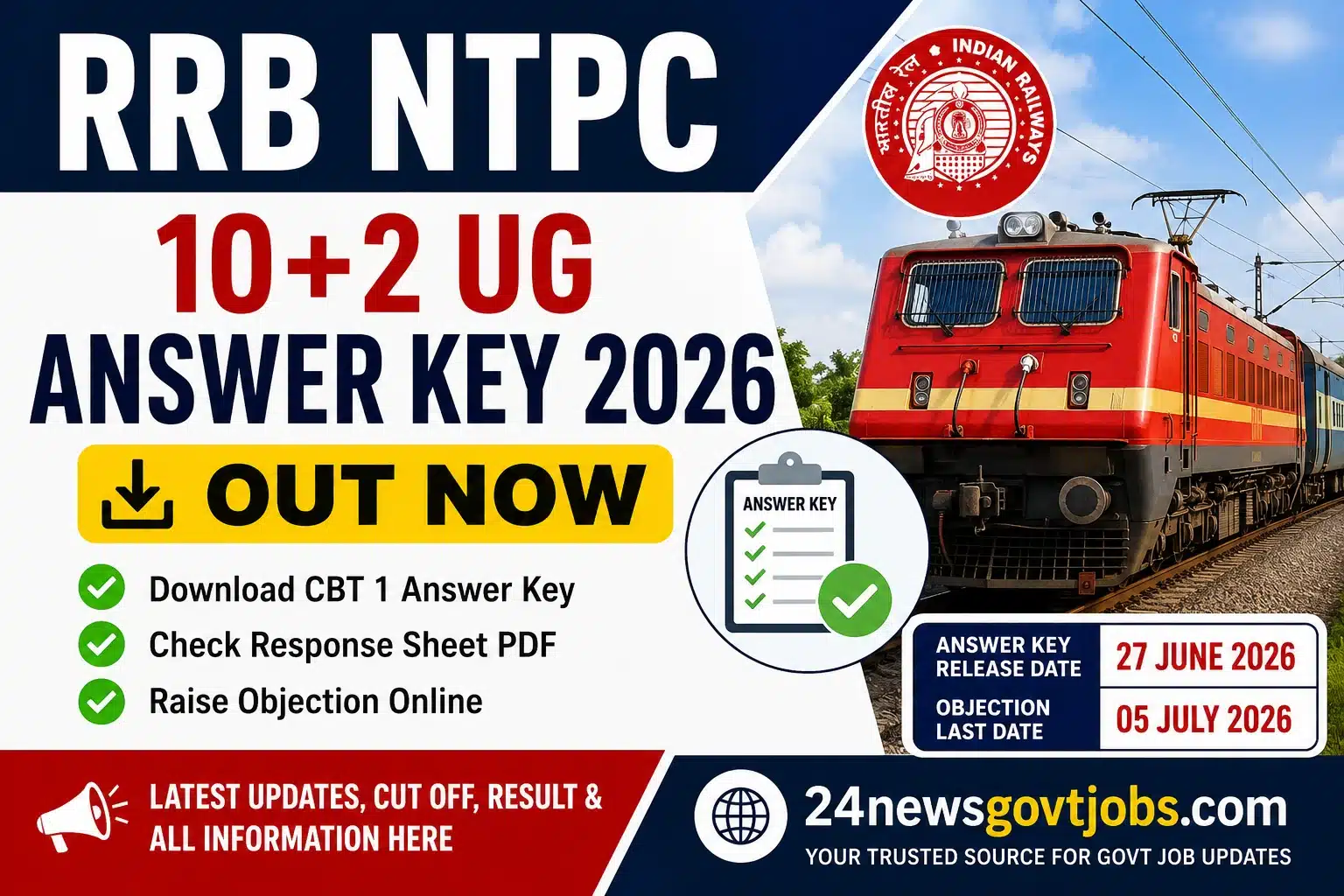 RRB NTPC 10+2 UG Answer Key 2026